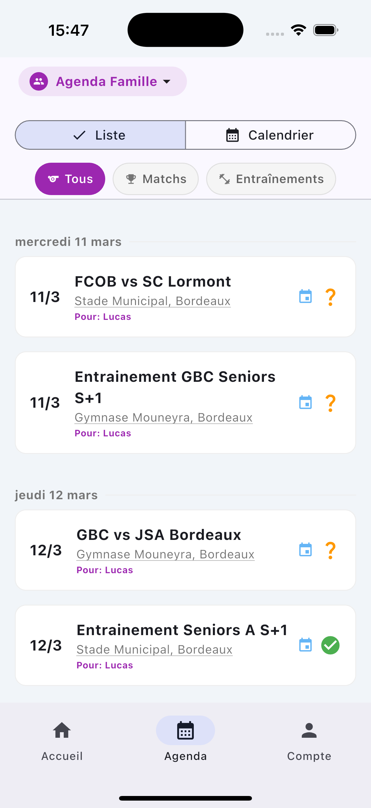 Compte pour plusieurs joueurs pour la famille ou pour plusieurs sports